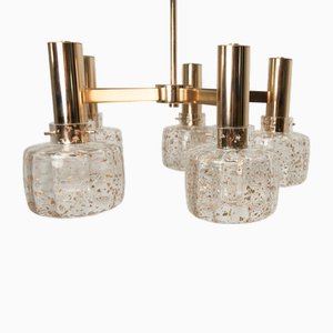 Fünfarmiger Kronleuchter aus mundgeblasenem Glas mit goldenem Glitzer, 1960er