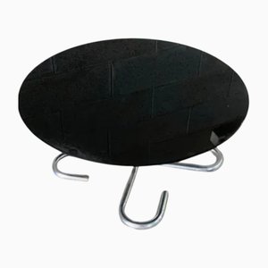 Low Coffee Table with Chromed Structure, Round Smoked Glass in the style of Giotto Stoppino, 1970s