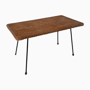 Mesa de centro de mimbre tejido y metal, años 50