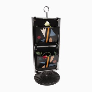 Vintage Italian Leather and Chrome-Plated Metal Magazine Rack by Salmistraro, 1980s