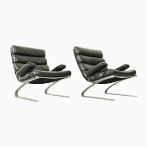 Set of Black Leather Sinus Lounge Chairs by Reinhold Adolf for Cor, 1970s