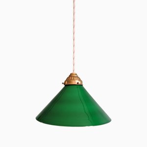 Art Deco Pendant Light in Conical Green Opaline, 1920s