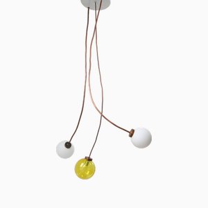 Vintage Adjustable Hanging Light in Copper and Opaline Glass