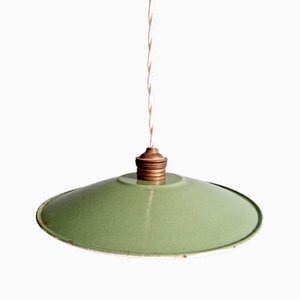 Lampe à Suspension Industrielle en Tôle Emaillée Verte, 1930s