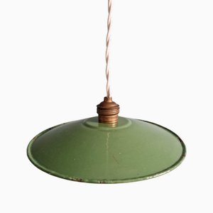 Lampe à Suspension Industrielle en Tôle Emaillée Verte, 1930s