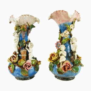 Liberty Vases in Polychrome Ceramic, 1890s, Set of 2