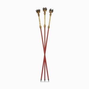 Golden Candleholders on Red Procession Sticks, Set of 3