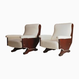 Set of Modern Italian Walnut & Boucle Armchairs attributed to Paolo Buffa, 1960s