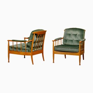 Set de Fauteuils en Hêtre et Velours Vert par Kerstin Hörlin-Holmquist pour Ope, Suède