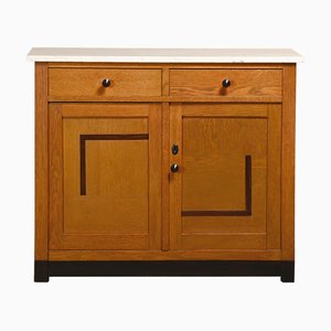 Art Deco Amsterdam School Sideboard in Oak and Marble, Netherlands, 1930s