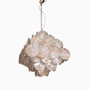 Vintage Murano Disc Chandelier with Alabaster White Disc Glass from Mazzega, Venice, Italy, 1981