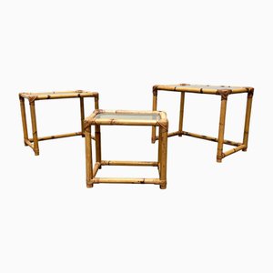 Mid-Century Modern Bamboo and Glass Nesting Tables, 1960s, Set of 3