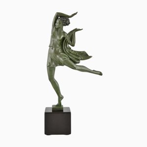 Escultura Art Déco de metal y mármol de un bailarín Alllégresse de Fayral, Pierre Le Faguays & Max Le Verrier, Francia, años 30
