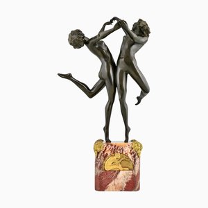 Escultura Art Déco de bronce Dancing Nudes Country Dance de Claire Colinet, Francia, 1925