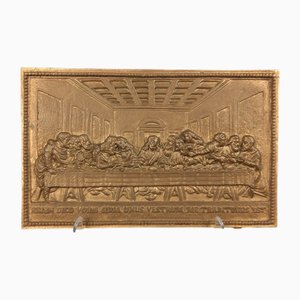 Plaque Vintage à Haut Relief en Laiton Dernière Cène, 1950s