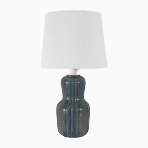 Geriffelte dänische Art Deco Tischlampe aus Steingut mit einem Hauch von Grün von Arne Bang, 1940er