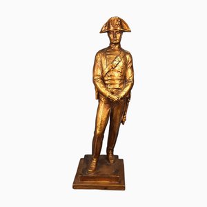 Vintage Carabiniere Statue aus Holz & Goldenem Harz Gedenkskulptur, 1970er
