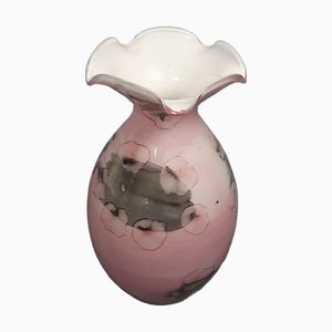 Moderne Italienische Kristall Mery Murano Glasvase in Rosa & Grau, 1970er