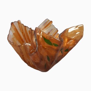 Modern Sommerso Amber Murano Glass Vase Handkerchief Centerpiece, 1970s