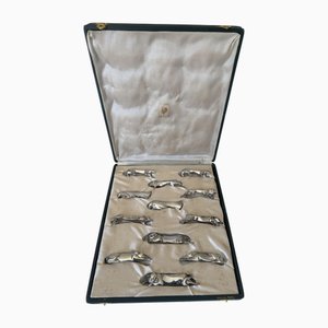 Art Deco Goldsmith Knife Holders in Silver Metal from Gallia, 1930s, Set of 12