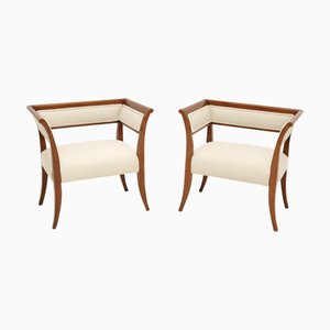 Poltrone Biedermeier in betulla satinata, Svezia, metà XIX secolo