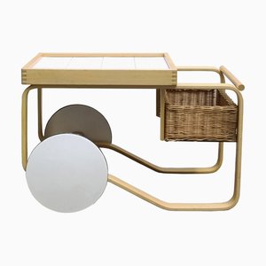 Tea Trolley in Birch with Ceramic Tile by Alvar and Aino Aalto for Artek, Finland, 1970s