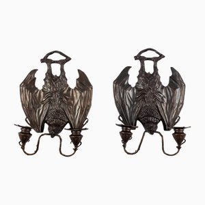 Applique da parete in bronzo a forma di pipistrello attribuite a William Tonks & Sons, set di 2