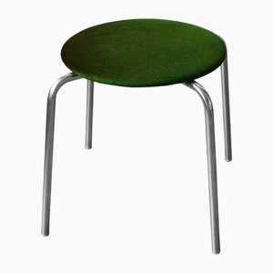 Grüner Hocker aus Chrom & Samt, 1970er