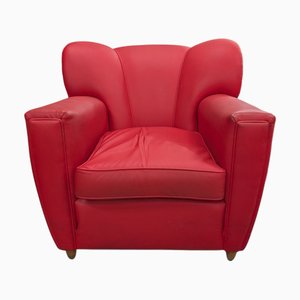 Roter Vintage Ledersessel, 1970er