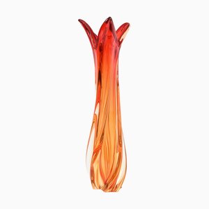 Vaso vintage in vetro di Murano arancione e rosso, Italia, anni '60