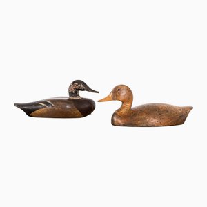 Hand Carved Mallard Duck Decoys, 1920s, Set of 2