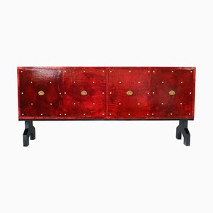 Four-Door Sideboard in Red Parchment, 1980s