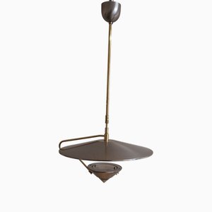 Höhenverstellbare Vintage Deckenlampe mit Metallreflektor und Messinggestell von Honsel
