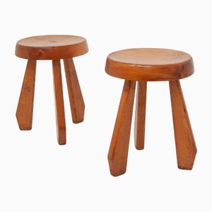 Sandoz Hocker aus Kiefernholz von Charlotte Perriand für Les Arcs, Frankreich, 1960er, 2er Set