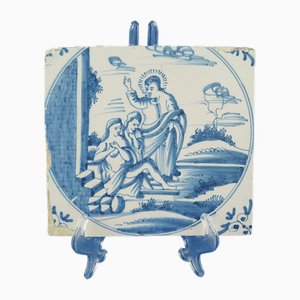 Antique Ceramic Tile from Blue Delft Factory, 1700s