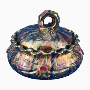 Vintage Italian Ceramic Box Vase with Metallic Lustres by Vincenza Mazzotti, 1950s