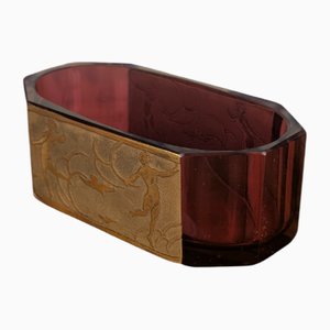 Art Deco Planter in Amethyst and Gold Enameled Crystal from Moser, 1930