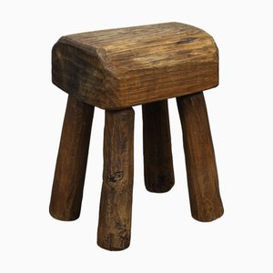 Brutalistischer Vintage Hocker aus Holz