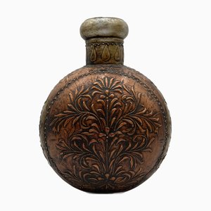 Antique Tibetan Copper Tin Vessel with Floral Pattern, 1920s