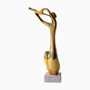 Vintage Brass Musician Sculpture on Travertine Base, 1980s