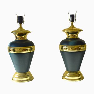Large Green and Gold Table Lamps, Set of 2