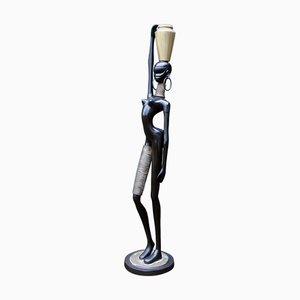 Statua Mid-Century a grandezza naturale di una donna africana Statuetta Nubian in metallo di Karl Hagenauer, anni '50
