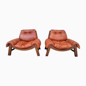 Moderne Italienische Mid-Century Sessel aus Holz & Leder, 1960er