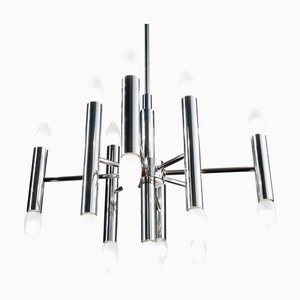 Lustre en Chrome Brillant avec 17 Sources de Lumière par Gaetano Sciolari, Italie, 1960s