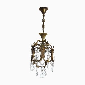 Lustre Art Déco en Laiton et Cristal, France, 1940s