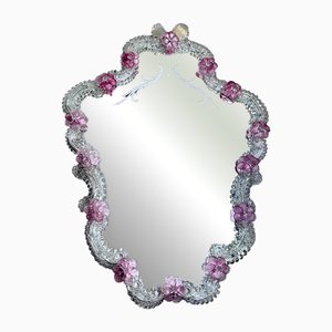 Espejo de pared veneciano grande de cristal de Murano, años 50