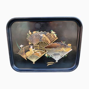 Bandeja Napoleon III con decoración japonesa de cartón maché