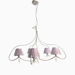 Lustre à Cinq Lampes avec Abat-jours en Organza et Cristal