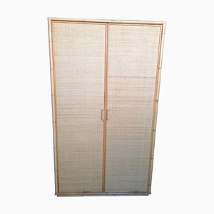 Vintage Wardrobe in Bamboo and Vienna Straw, 1970s