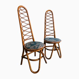 Chaises à Dossier Haut en Bambou, 1960s, Set de 2